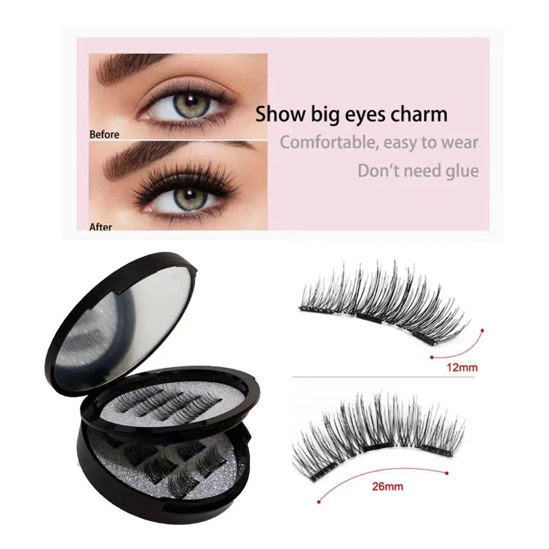Travel Compact Portable Box Magnetic Eyelashes with Mirror Magnet Magnetic False Eyelashes Magnetic Lashes Free Natural Reusable