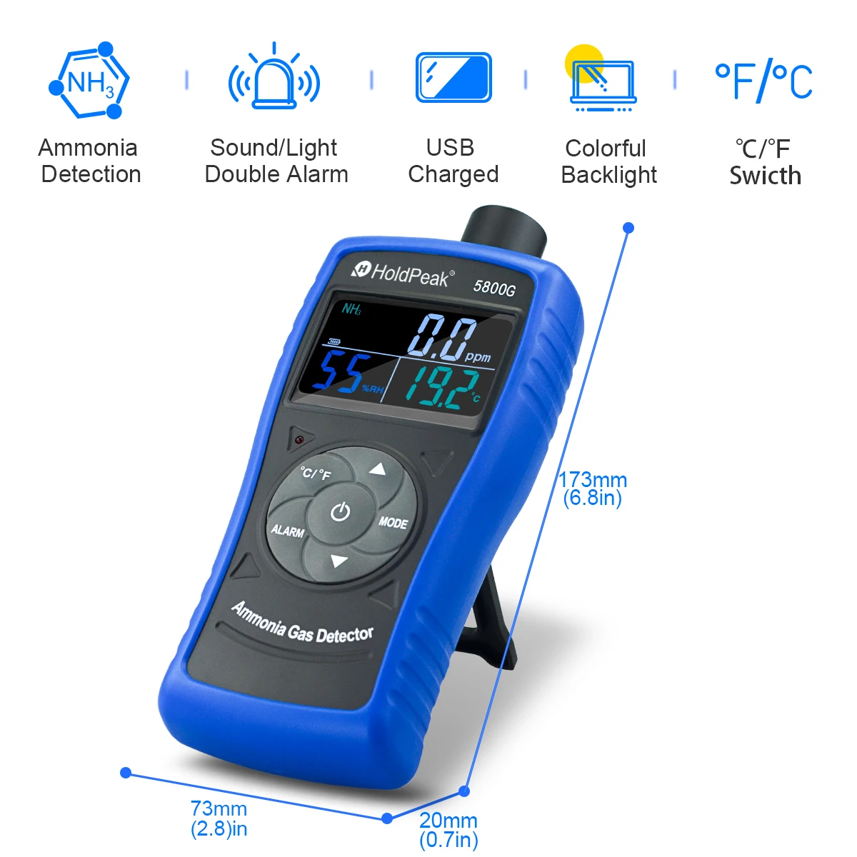 Rilevatore di ammoniaca HP-5800G/monitor NH3/monitor della qualità dell'aria, misuratore di rilevamento di particelle 0-100 ppm per la qualità del purificatore d'aria interno, razza