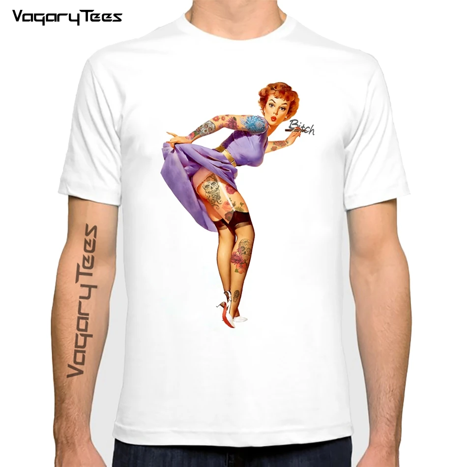 Hot Sexy Girl Tattoo Pin-Up Retro Tshirt Summer Men Short Sleeve Tattoo Printed Boys T Shirt Funny Cute Tshirts Casual