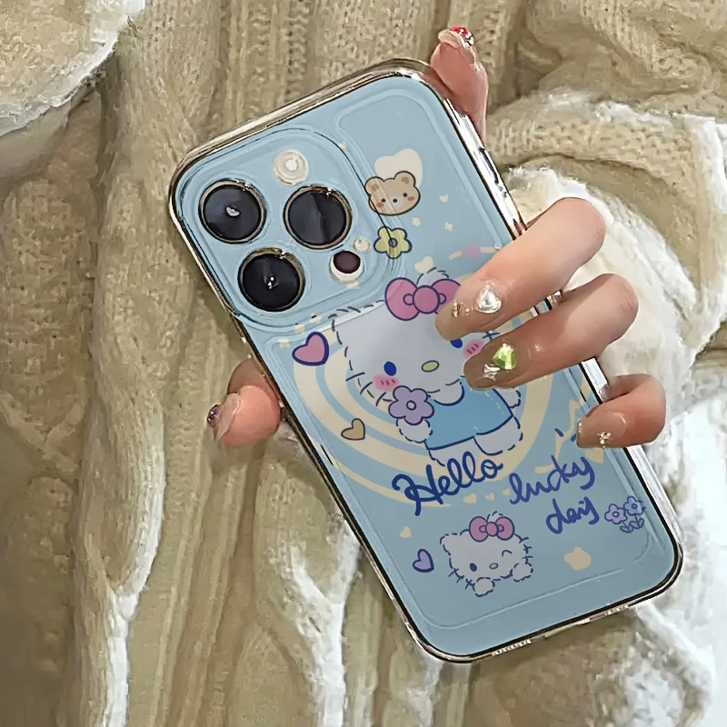 Nowy futerał na telefon Sanrio Hello Kitty Cute z kokardą dla iPhone 15 14 13 Pro Max 11 12 13 Pro X XR 7 8 Plus miękki akrylowy pokrowiec