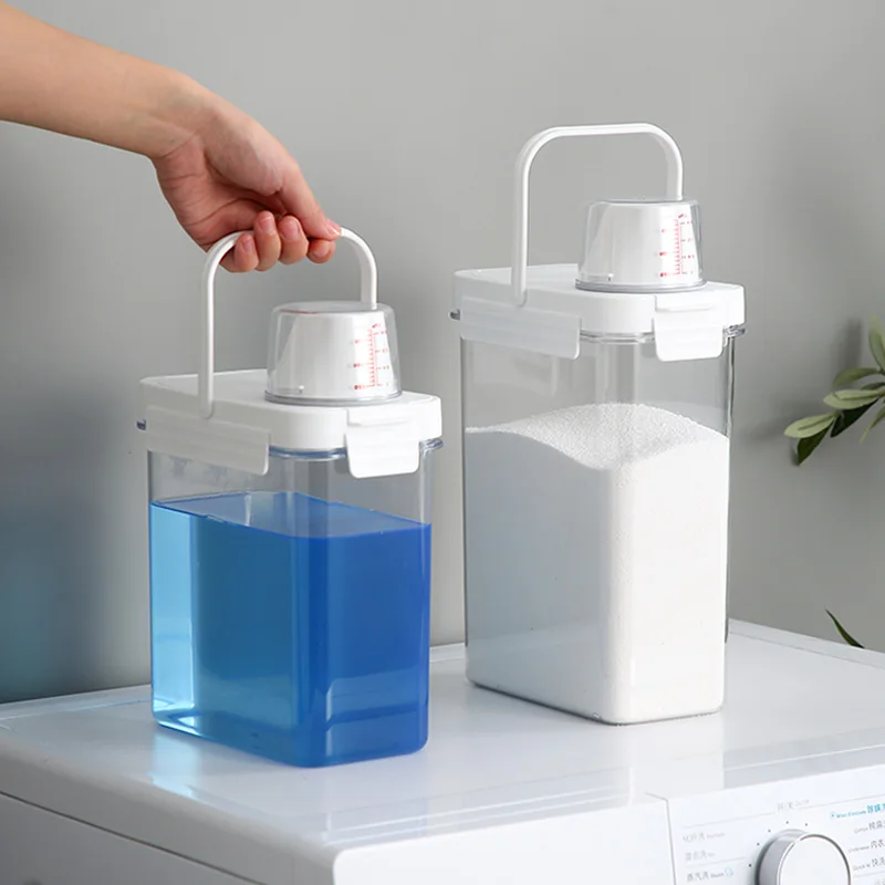 3.5L Handle Liquid Tank Measuring Cup Airtight Laundry Liquid Storage Jar Washing Powder Dispenser Bathroom Organizer Container