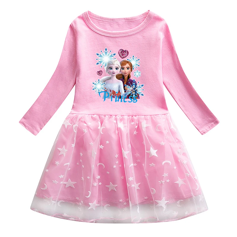 2025 Spring Baby Frozen Elsa Dresses for Girls Long Sleeve Dress for Children Clothing Party Mesh Dress Girls Elegant Dresses