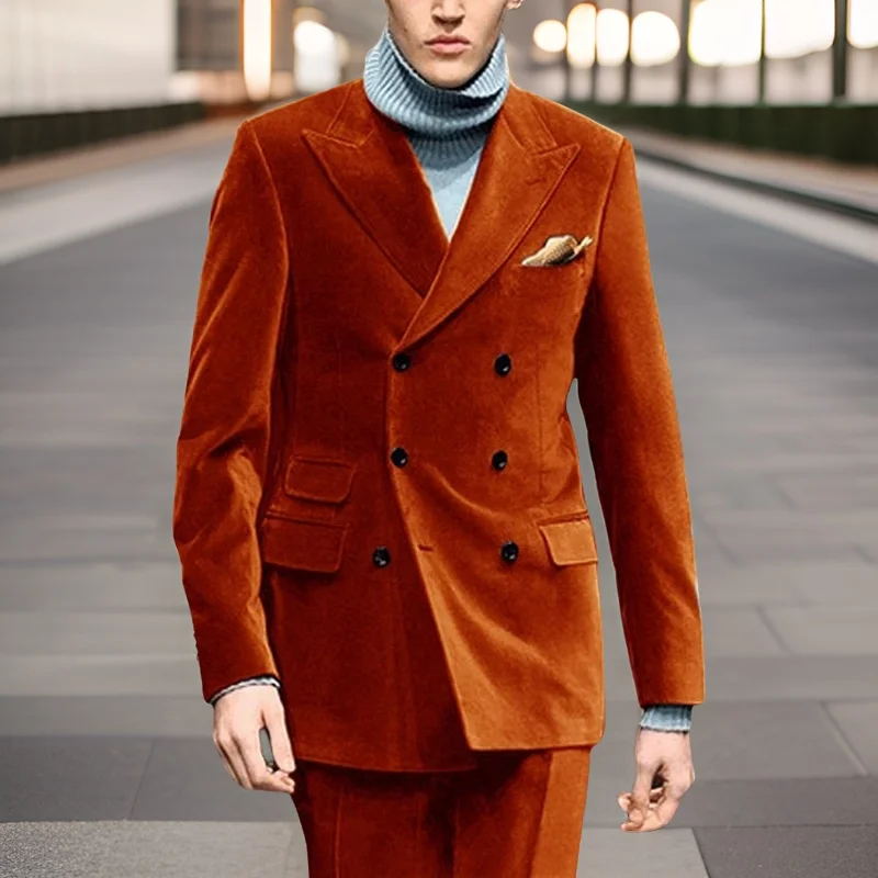 

Velvet Men's Suits 2 Pieces Double Breasted Jacket Slim Fit Groom Tuxedos Custom Made Wedding Suit 2024 (Blazer+Pants)