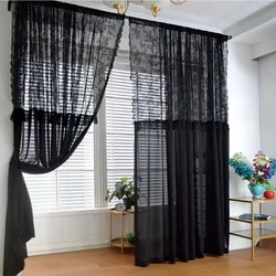 Black Ruffled Lace Sheer Curtains for Kitchen, Farmhouse, Wedding Party, Ceremony Background, Rustical Floral Window Dr