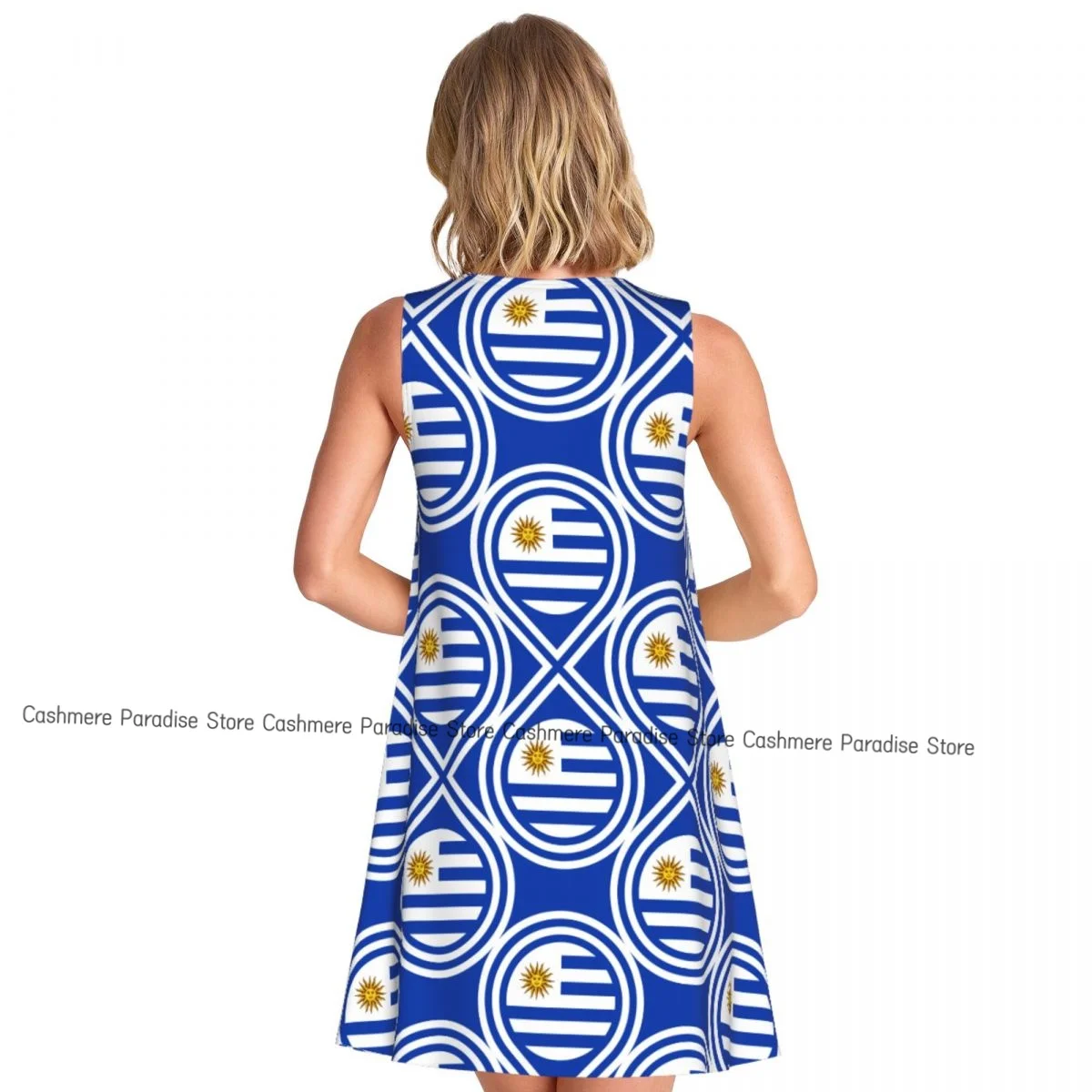 Zomerjurken voor dames 2025, strand-t-shirt, zonnejurk, mouwloze Uruguay-vlag, casual losse tankjurk