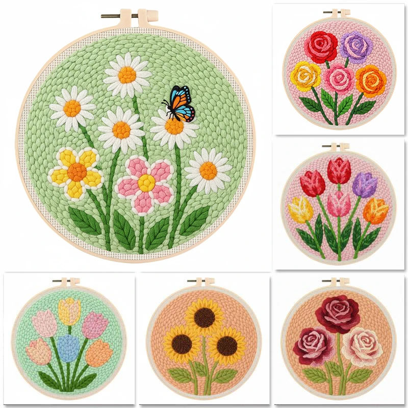 

GATYZTORY Flowers Punch Needle Home Decor Craft Kits Floral Needle Punch Kits For Adults Unique Gift Needlework Supplies