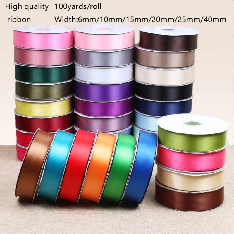 100yards/roll Satin Ribbon 6/10/15/20/25/40mm Ribbons Crafts Supplies Sewing Accessories for Wedding Handmade Bows Gift Wrapping