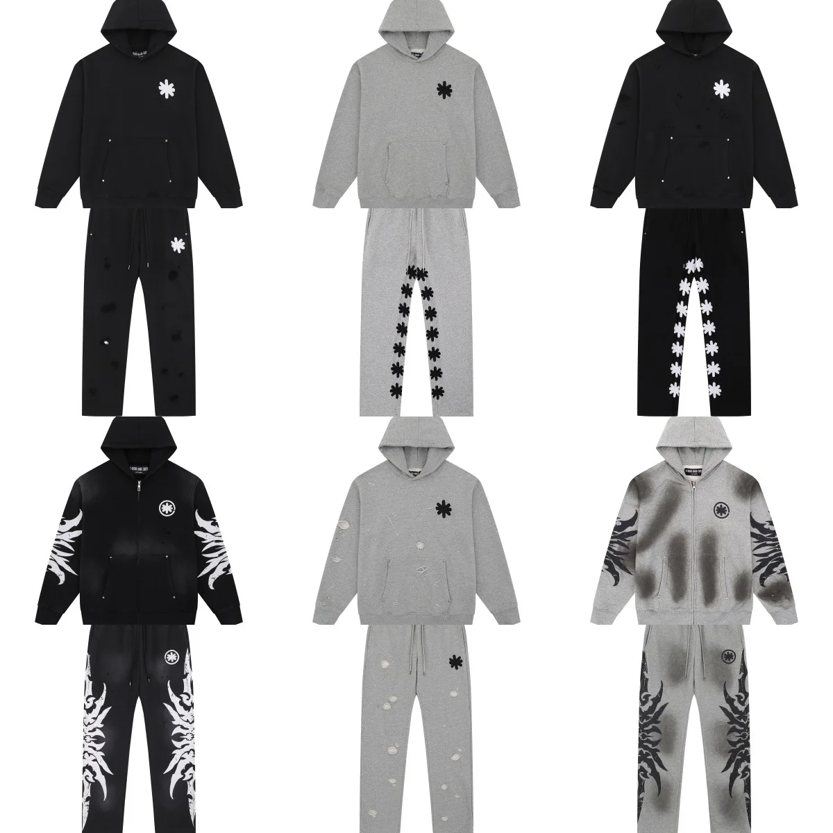 

LOSTSHDWS Sweatpants Sweatshirts Hoodies Distressed Zipper Hooded Jackets Men's Women's Sports Sets