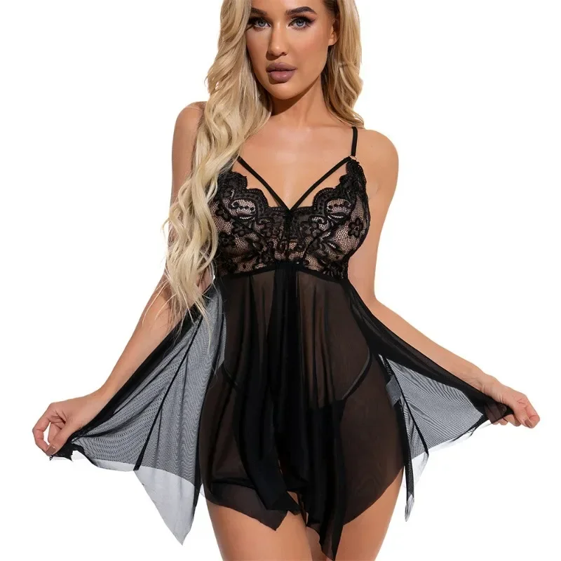 Women Plus Size Sexy Pajamas Mesh Lace Suspender Nightdress Sexy Lingerie Erotic Dress Sexy Costume Women