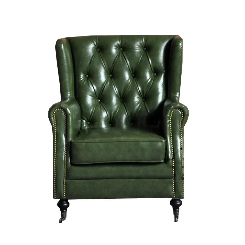 Fine Vintage Rich Green Leather Chesterfield Chair American Style Leather Chair for Cigar Lounge Retro Leather Chair