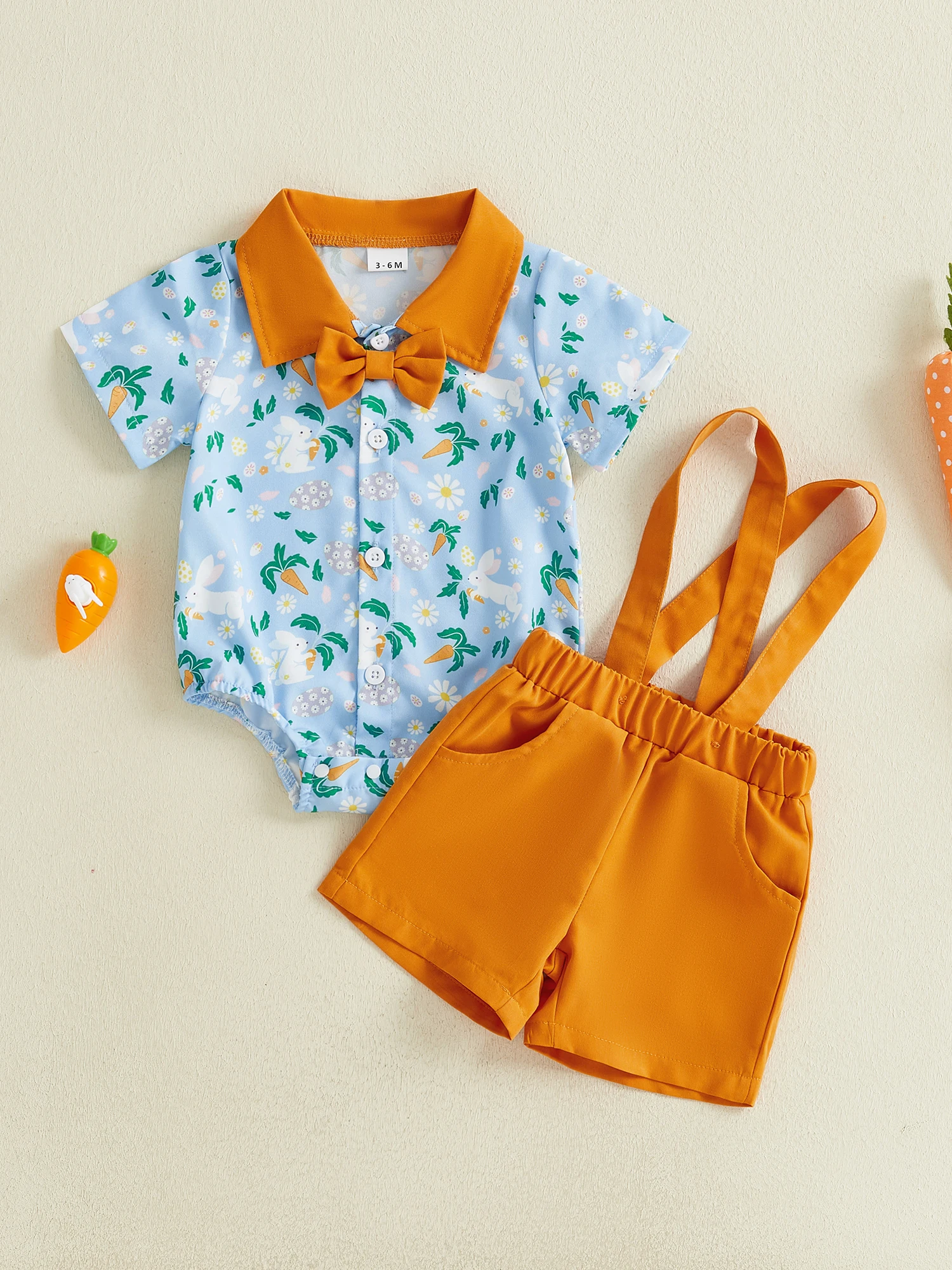 

Пасхальный наряд для маленьких мальчиков, комбинезон в джентльменском стиле с короткими рукавами, галстуком-бабочкой и шортами на подтяжках, комплект из 2 предметов