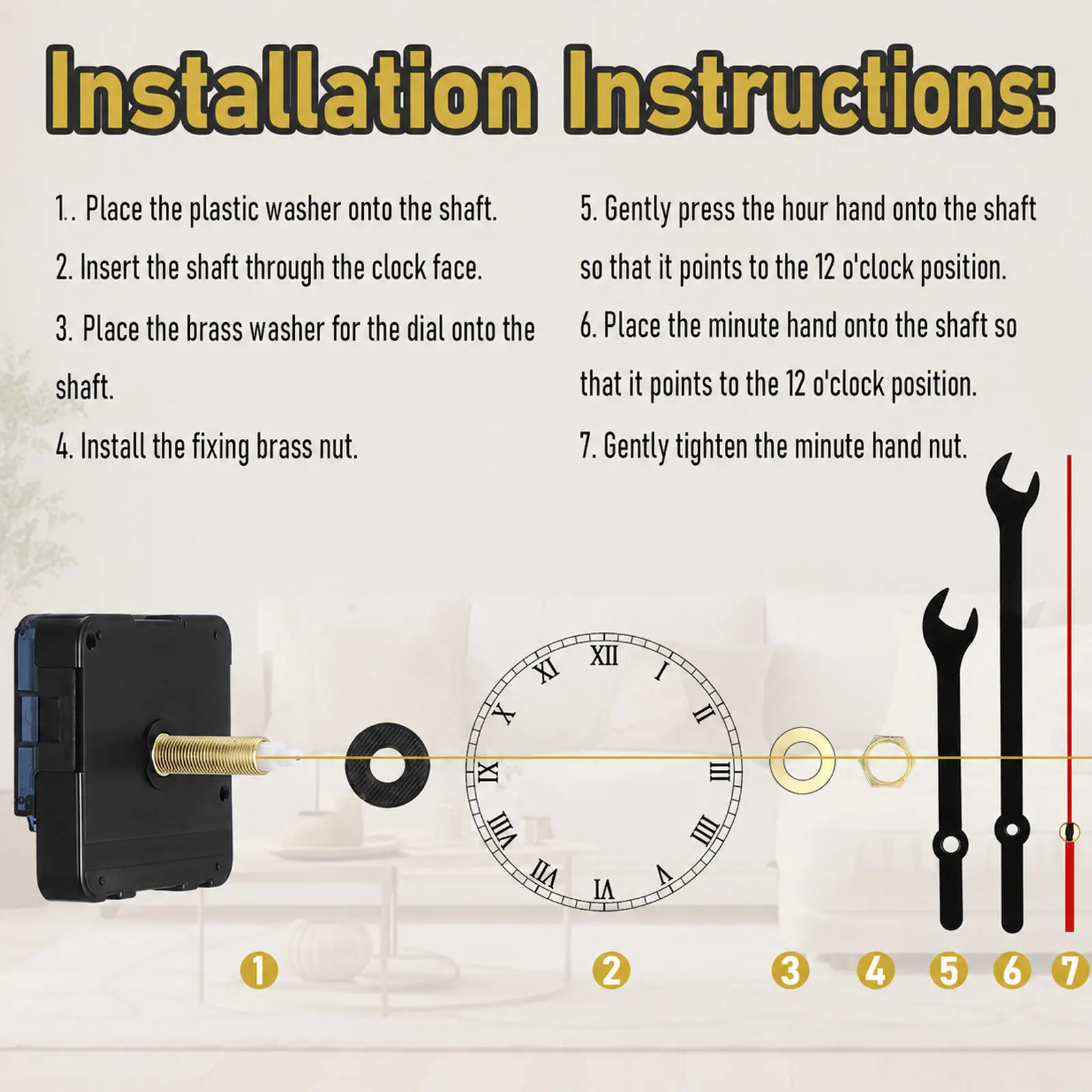 Clock Mechanism Replacement Movement Hands Parts Battery Operated Motor Repair Kit