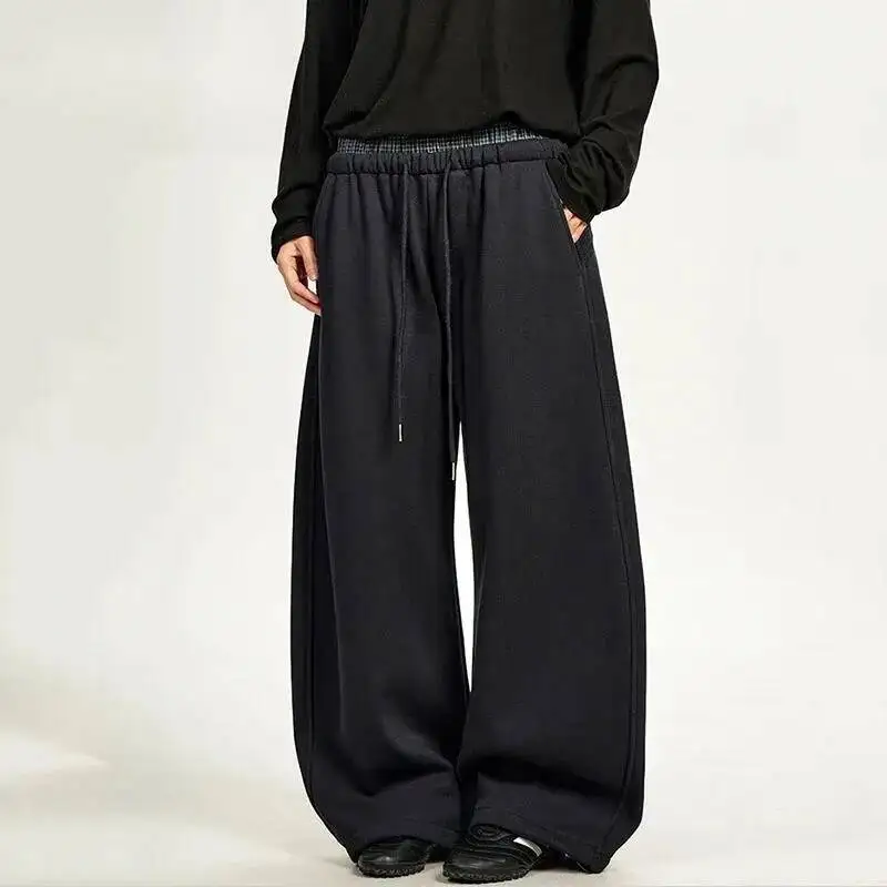 KN American Style Scimitar Sweatpants for Men and Women, Fake TwoPiece, Double Waistband, Straight Loose Casual FXGN