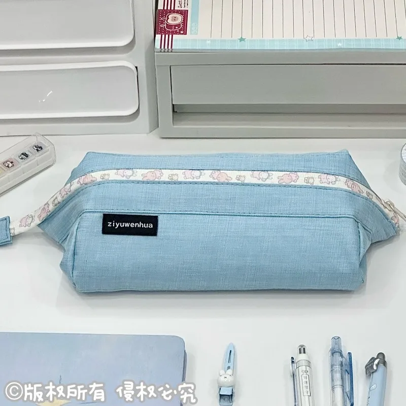 Kawaii Miffy Large Capacity Blue Tray Pencil Case Cartoon Rabbit Stationery Pouch Pen Organizer Student School Writing Supplies view 5