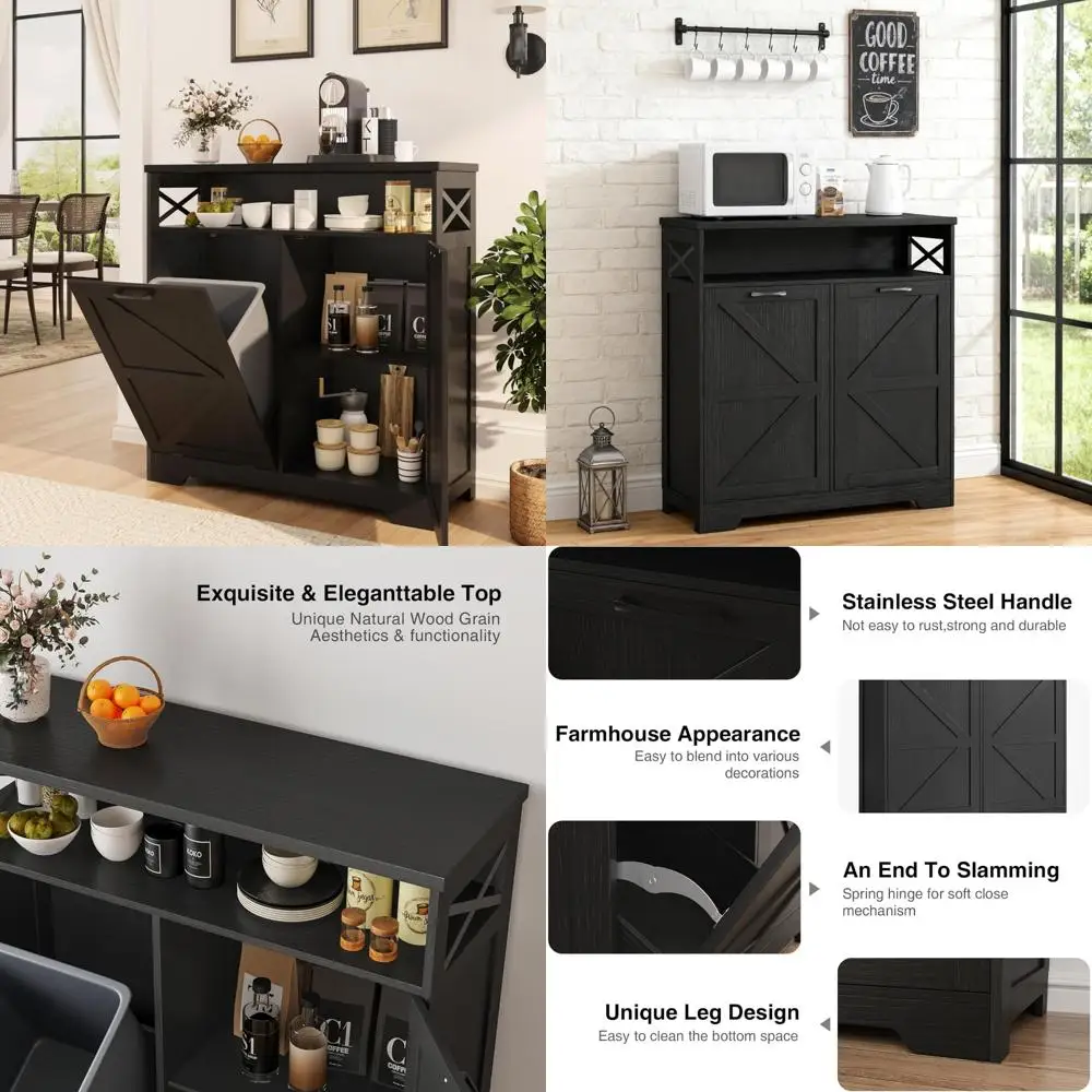 

Adjustable Shelf Farmhouse Style Kitchen Island Trash Can Cabinet for 13-Inch 1 Gallon Bin, Hidden Laundry Storage Solution