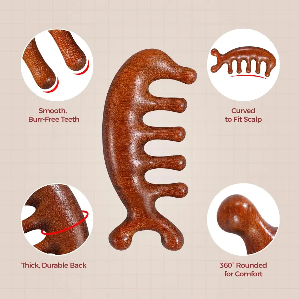 Wooden Scalp Massager Comb 2-in-1 Wide & Fine Tooth Handmade Round Comb for Hair Growth