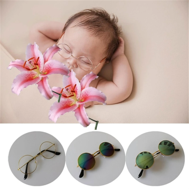 

Hot Newborn Baby Girl Boy Flat Glasses Photography Props Gentleman Studio Shoot Infant Pictures Decor Round Glasses Sunglasses