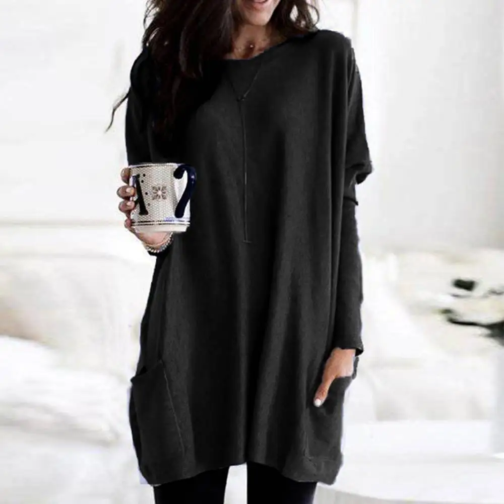 Women‘s Long Sleeve Pocket Tunic Tops Blouse Ladies Casual Loose Jumper Pullover Plus Size Clothing For Female 2023