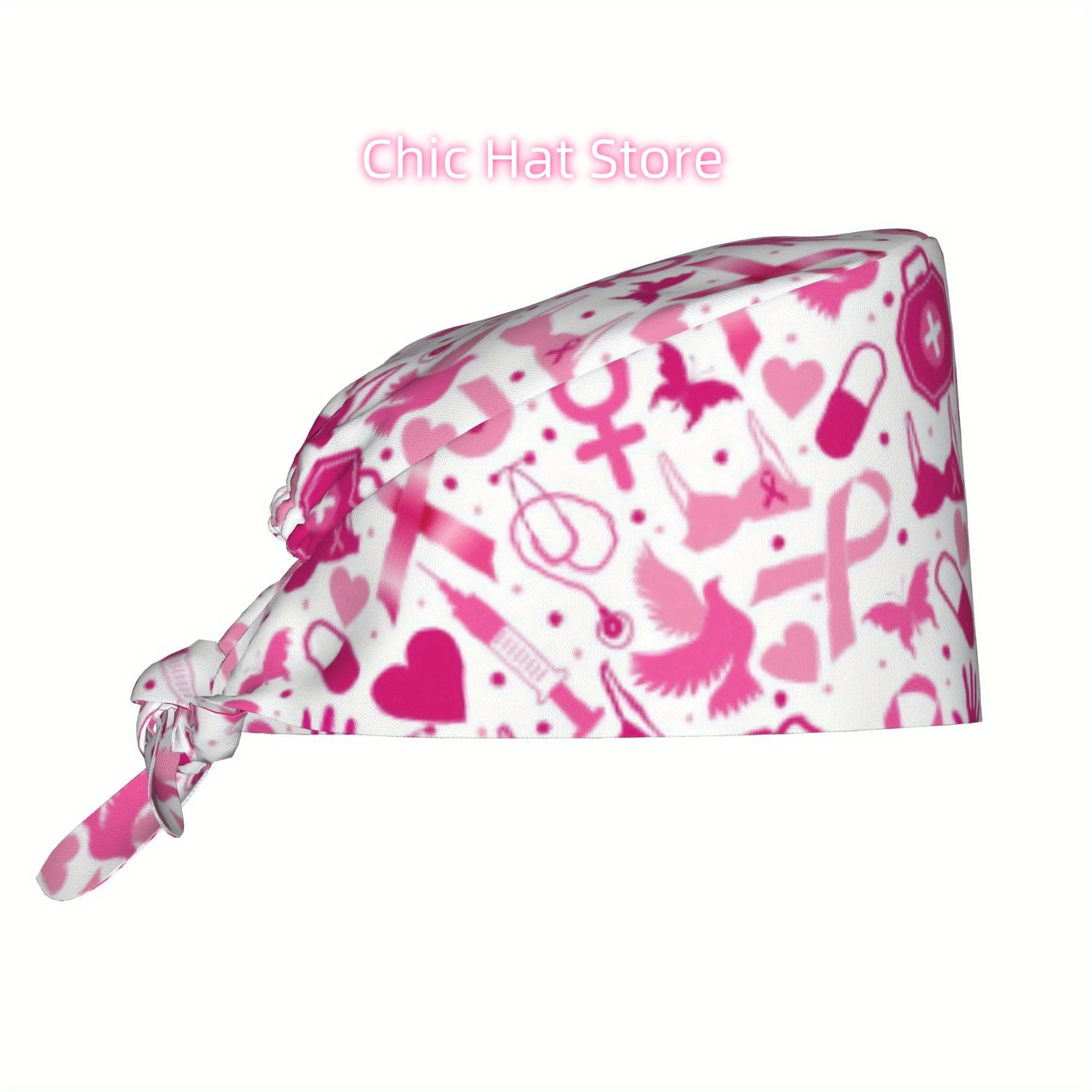 1pc Printed Women's Nurse Stylish Work Cap - Lightweight Adjustable Skull Cap, Tie-Back Nurse Hat, Dustproof Chef & Cooking Cap,