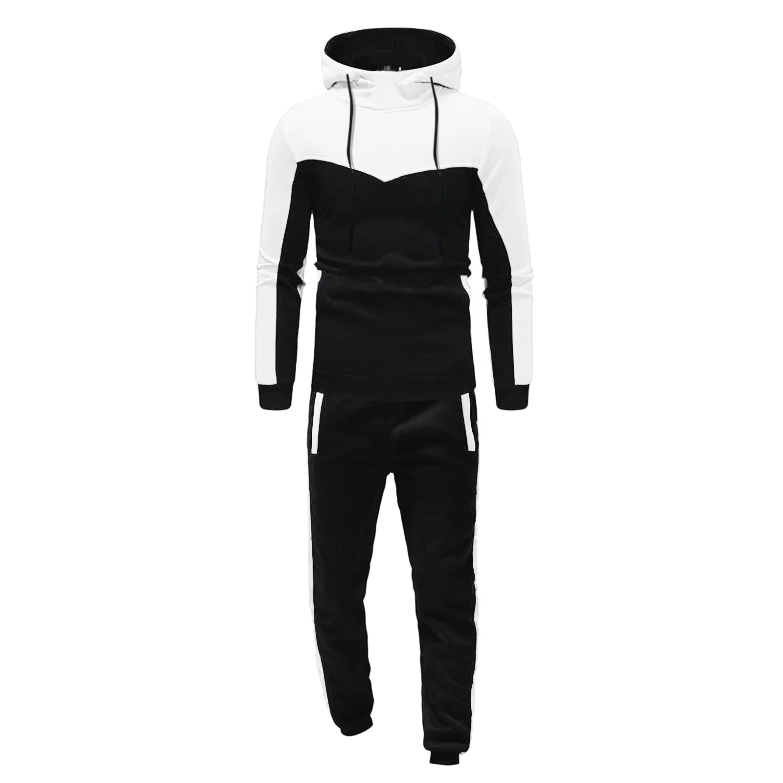 Color Blocked Sweatshirts Set Men's Sportwear 2 Piece Hooded Sweater+Jogger Running Trousers High Qaulity Suits y2k Pant Sets