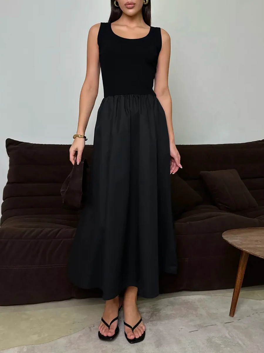 

2025 Woman New Dresses Sleeveless Black Long Dress Women Bodycon Summer Solid Dresses One Pieces Midi Casual Dresses