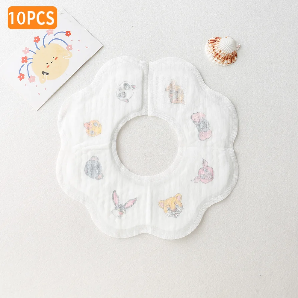 New 10pcs/pack Disposable Waterproof Petal Baby Bibs Cartoon Outgoing Bib Newborn Burp Cloths for Boy Girl Feeding Saliva Towel