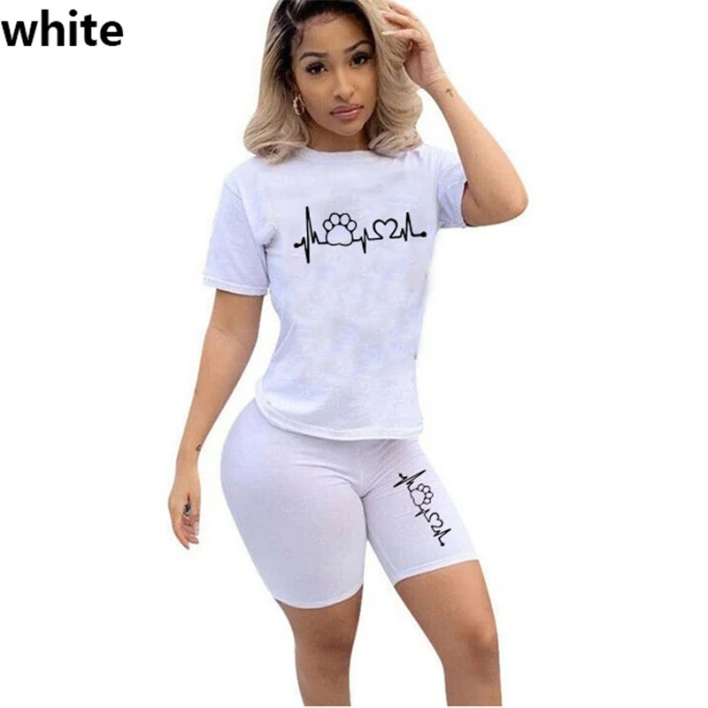 Summer Causal Fashion Suit Women 2 Pieces Set T-shirt+Shorts Funny Print Women's Sports Suits Breathable Cool Oversized S-3XL