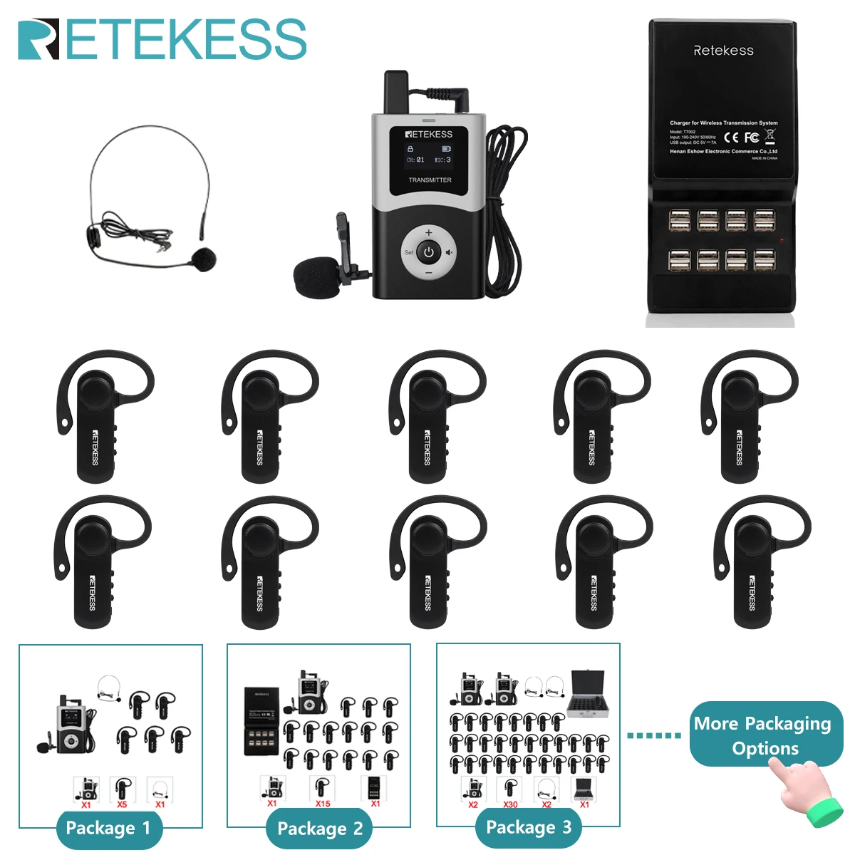 RETEKESS T130U Tour Guide System T131R Ear-hook Headphones 15g Ultra-Light Audio Guide Transmitter For Tourism Museum Church