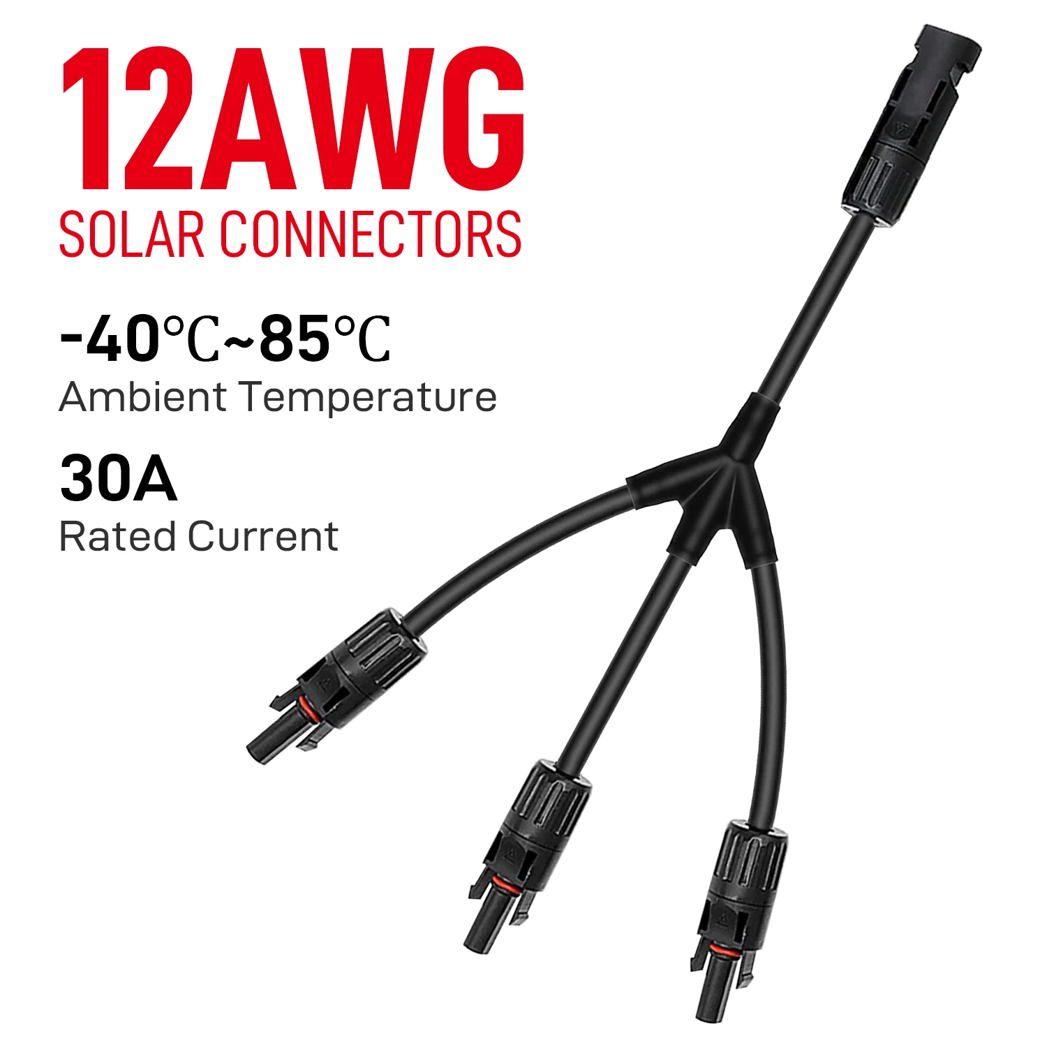 1pair 12AWG Solar Y Branch Cable 1 to 3 Parallel Connectors for RV Home Solar Panel Systems