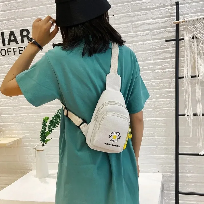 Embroidered Canvas Chest Bag Stylish Small Crossbody Bag Female Shoulder Bag for Women Daily Use, Travel, Running Outdoor Sports - view 6