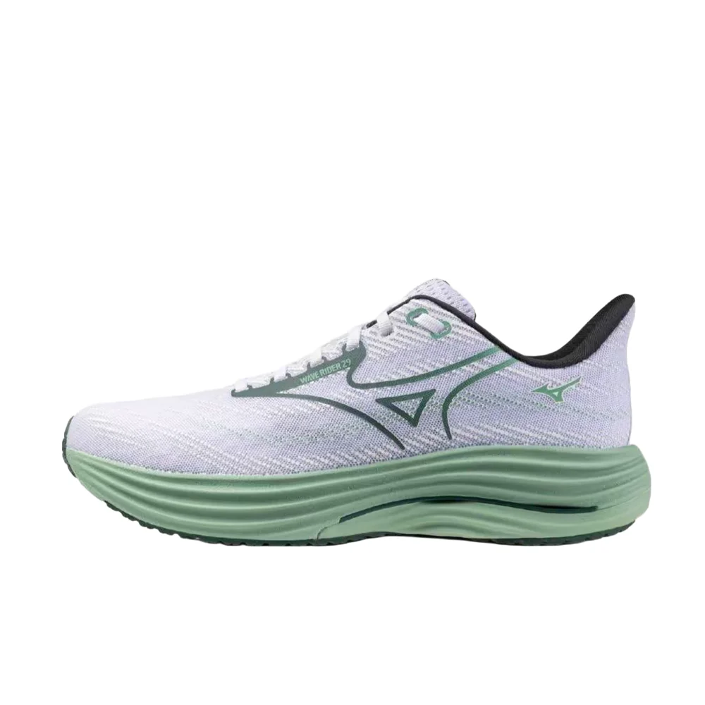 Mizuno WAVE RIDER 29 Unisex Running Shoes  White/Green, Snug Fit, Non-Slip Grip, Stylish & Durable J1GC250509