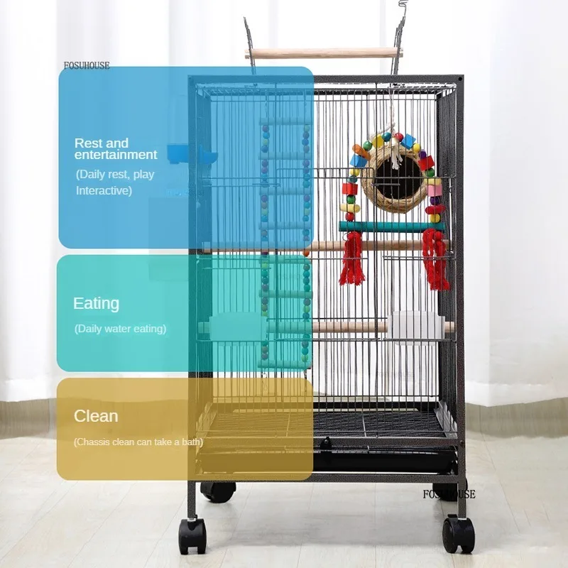 

Simple Iron Mesh Bird Cages Pet Shop Breeding Cage Bird Villa with Wheels Bird Cage Accessories European Large Home Parrot House