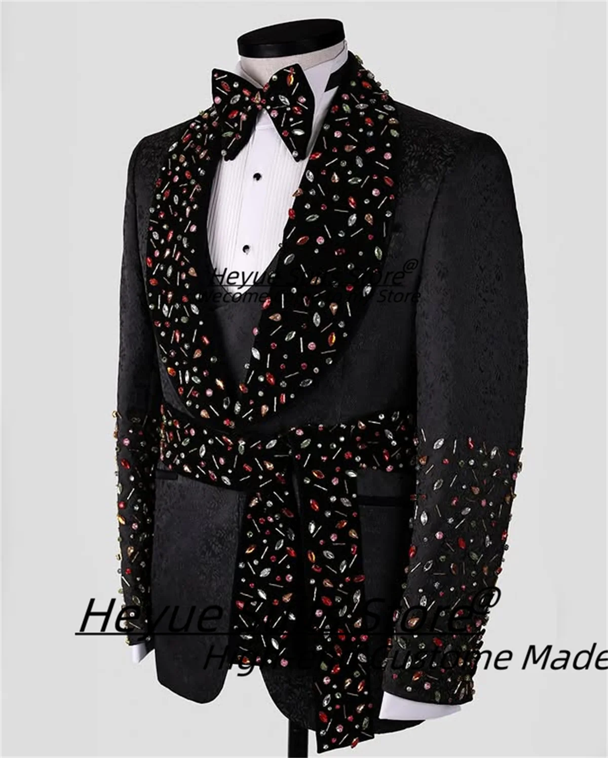 

Magnificent Color Diamond Men Suits Customized Slim Fit Shawl Lapel Groom Wedding Tuxedos3Pcs Sets Male Prom Blazers Ropa Hombre