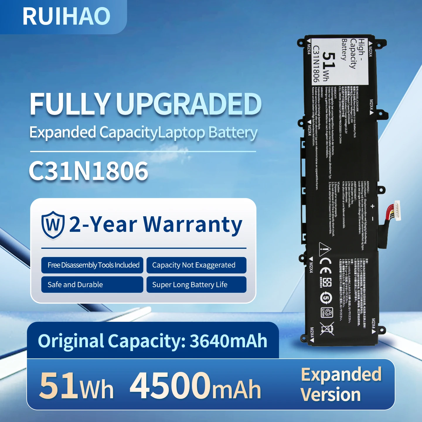 C31N1806 11.55V 4500mAh/51Wh Laptop Battery For ASUS ADOL13U F FN 13F X330UN X330FL X330UA X330FN R330UN
