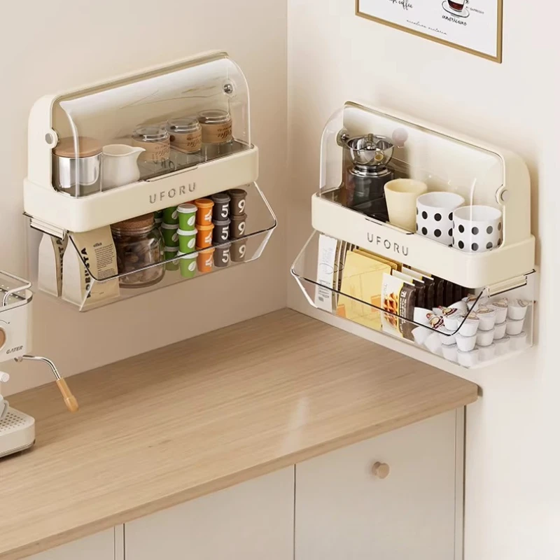 Cream Style Wall Mounted Shelf, Coffee&Tea Bag Organizer,Home Storage Rack for Kitchen Living Room,Decorative Background Accent