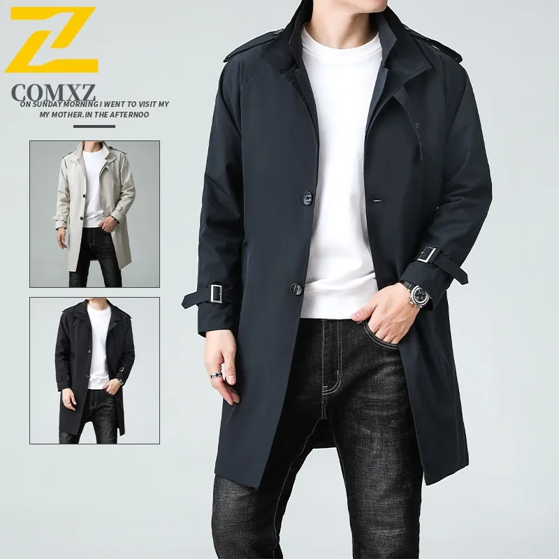 

COMXZ Luxury Elegant Men Trench Coat Commuting Office Windproof Coat Middle Aged Premium Daily Style Autumn Winter Garment