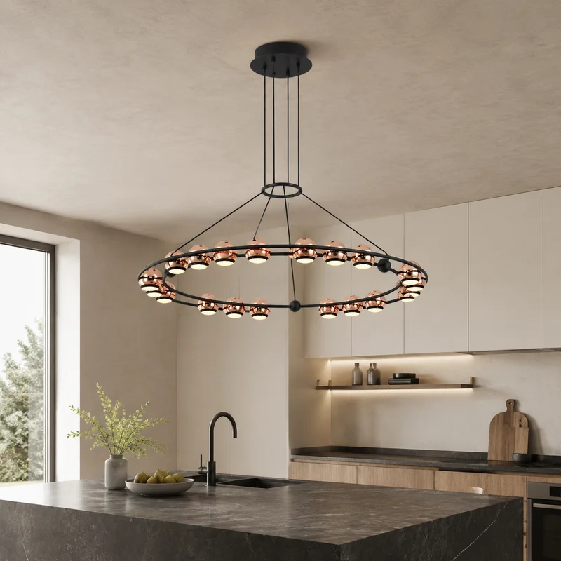 Modern Iron Sculptural Minimalist Pendant Fixture With Rose Gold Spheres For Dining Room Kitchen Island Living Room Pendant Lamp