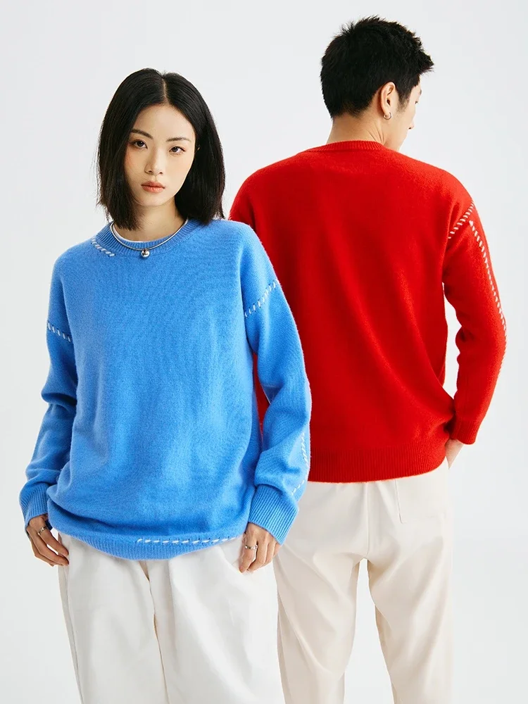 

Мужской и женский пуловер с круглым вырезом, свитер из 100% мериносовой шерсти, осень-зима, плотный мягкий теплый кашемировый трикотаж, элегантная повседневная одежда, топ