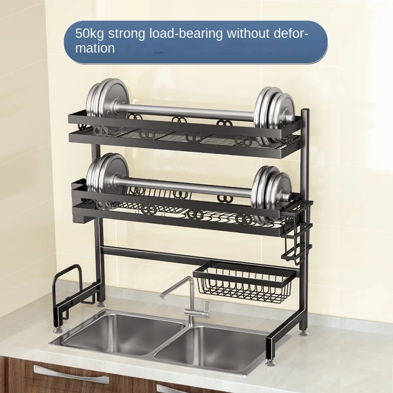 Kitchen Storage Shelf Sink Above Rack Plate Tableware Storage Rack Multifunctional Stainless Steel Dry Drain Pantry Organizer