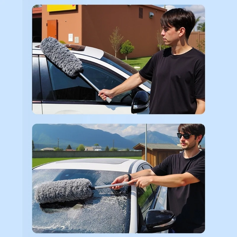Car Soft Bristle Dust Remover Duster Ergonomic Grip Washable Fiber Head