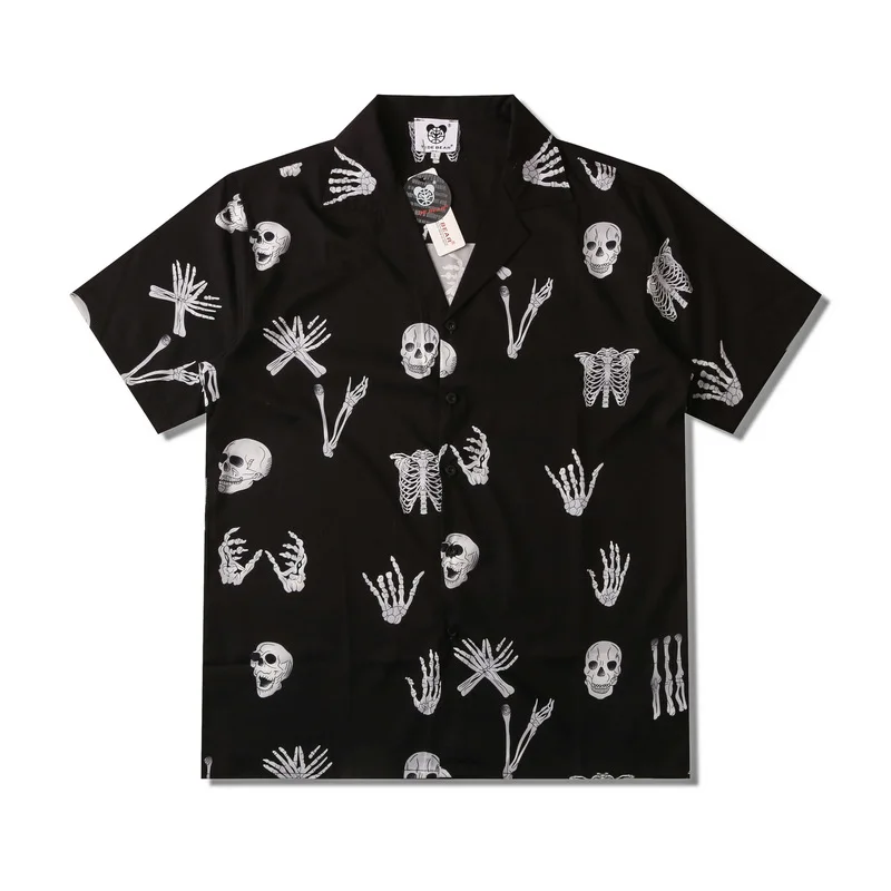 

Men Oversize Hawaiian Beach Shirts Summer New Mens Vintage Skull Print Black Short Sleeve Shirt Chemise Homme Luxe Haute Qualite