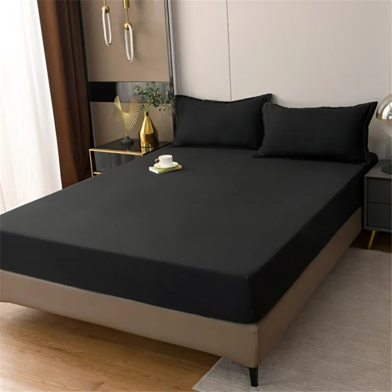 

Fitted Sheet Pure Cotton Fit Sheet With Elastic Band Bed Sheet Single Double Queen Size Solid Color Mattress Cover