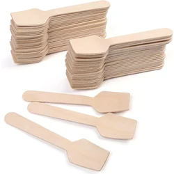 100 Pcs 3.74-Inch Party Mini Square Wooden Spoon For Sampling Yogurt Ice Cream, Perfect For Wedding Graduation Season Dessert
