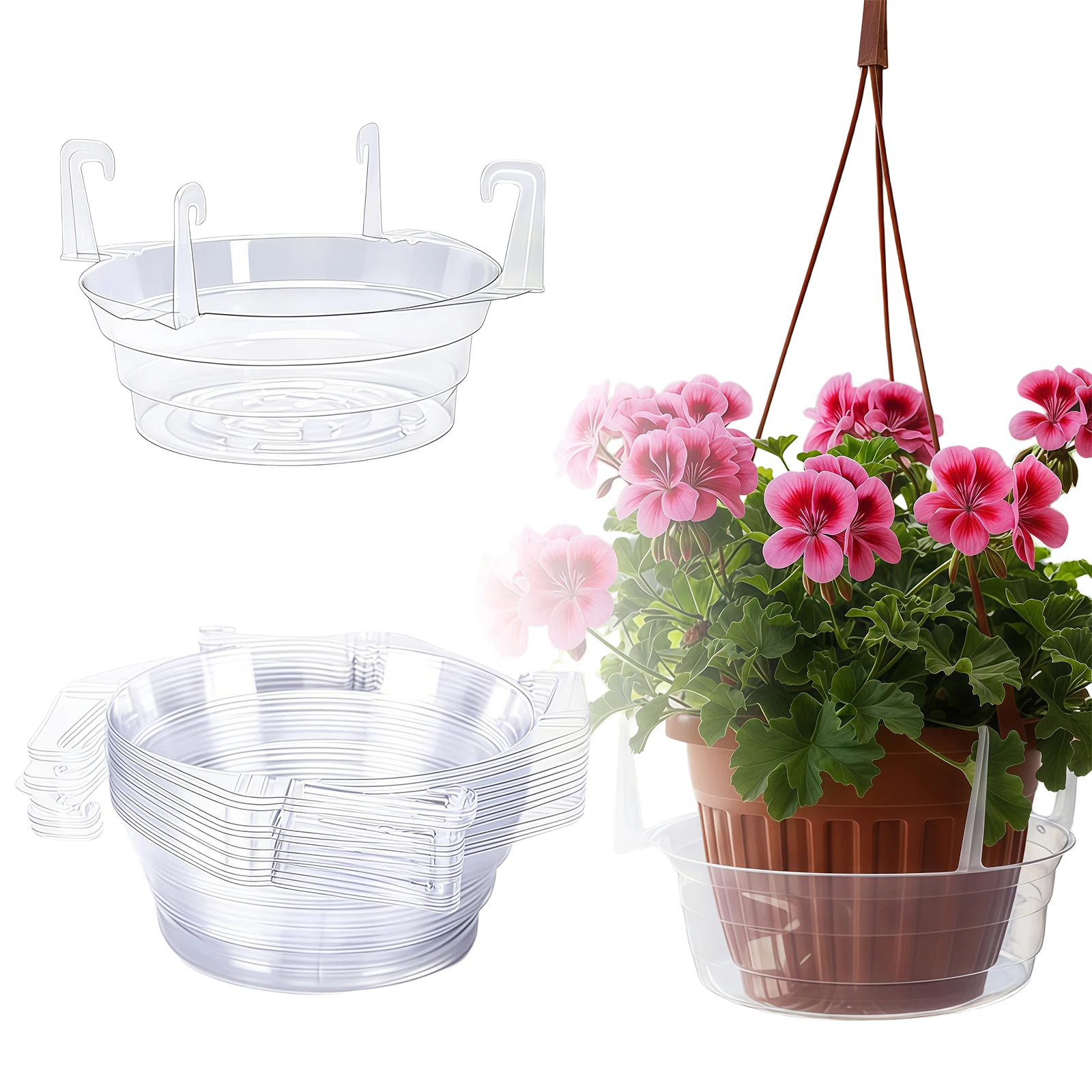 6 Pcs Set Round Water Catch Tray Hanging Plant Saucers Hanging Basket Planter Drip Pans for Gardening Balcony Window Decoration