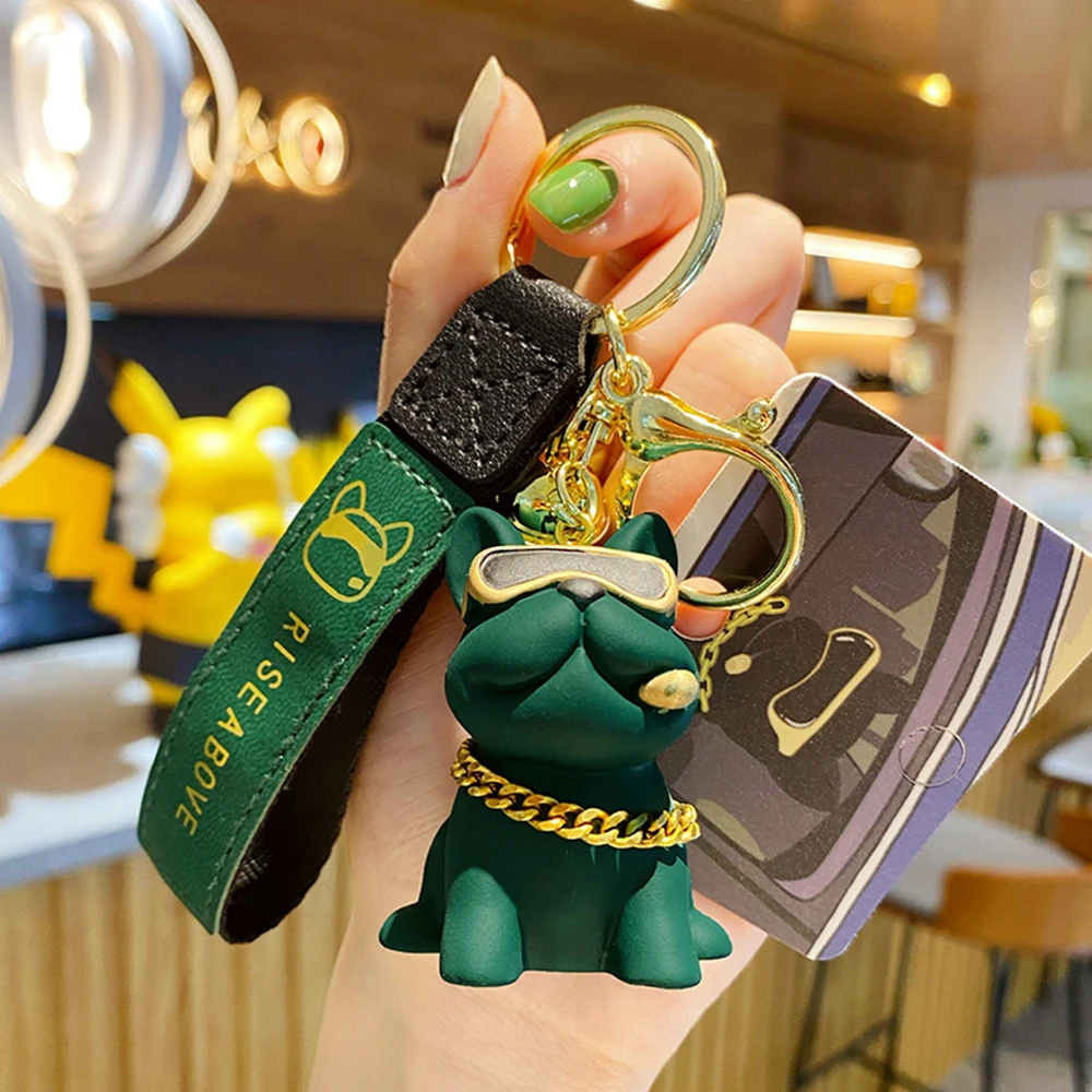 New Cool Bulldog Pet Keychain Car Backpack Ornaments Resin Craft Creative Doll Keyrings Fashion Jewelry Gifts for Women Men