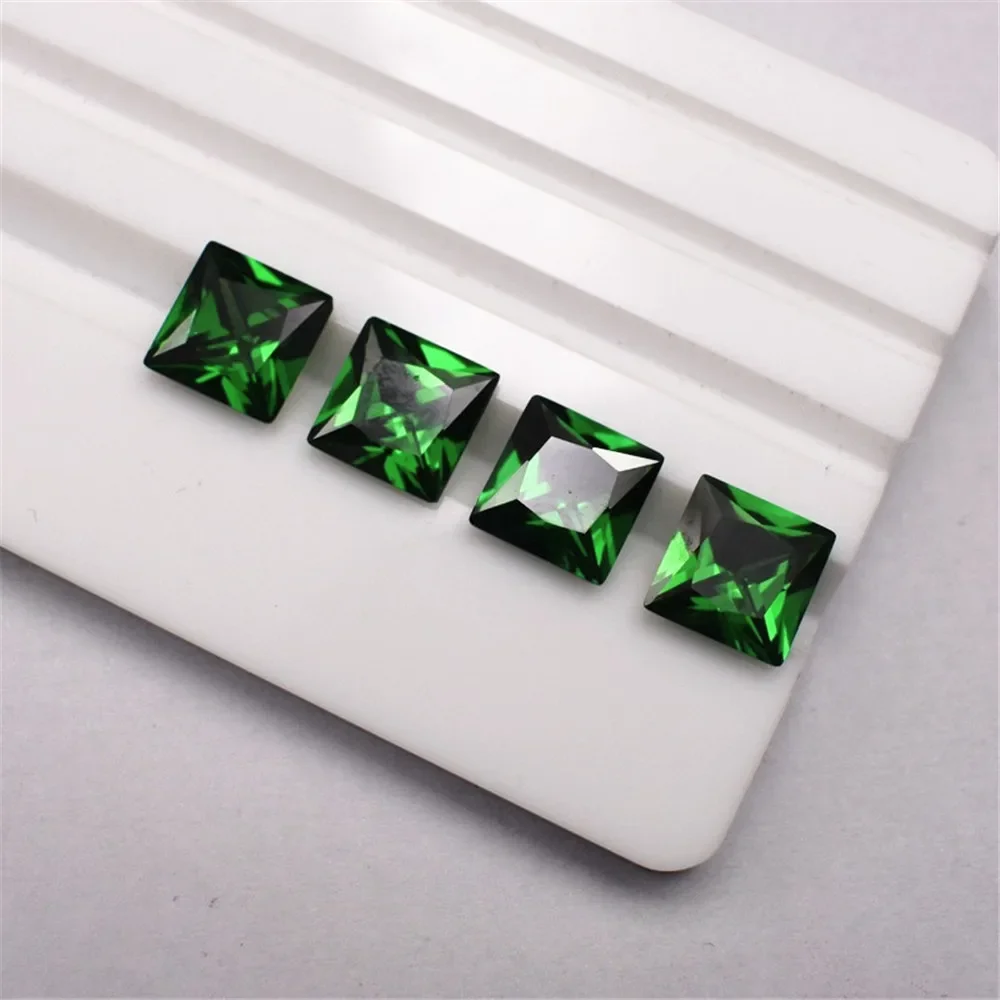 جودة عالية الزمرد الأميرة قطع الأحجار الكريمة مربع الأوجه متوسطة الأخضر الزمرد جوهرة ER052 #5