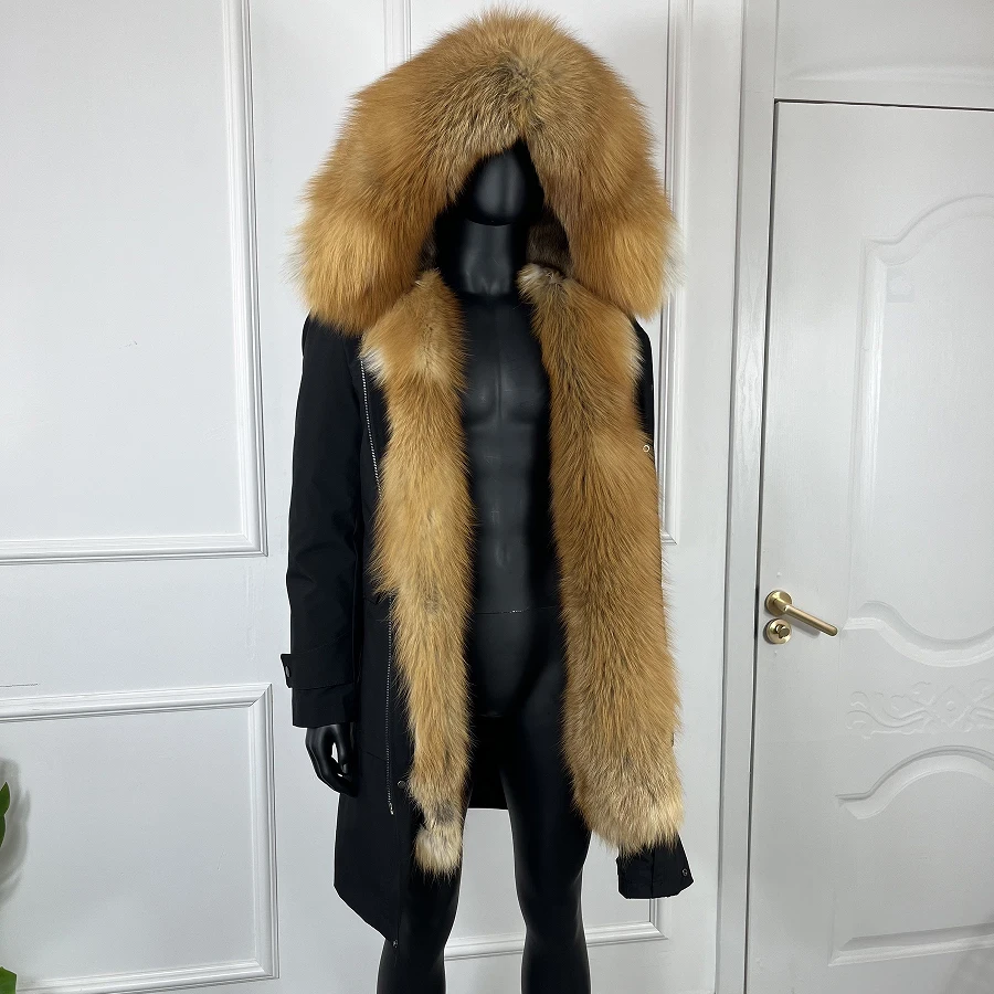 Herren-Winterparka mit Rotfuchspelzkragen, modische Werkzeugjacke mit Kapuze, hochwertiger Mantel