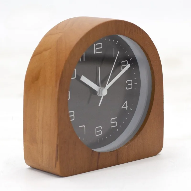 Japanese Solid Wood Alarm Clock Creative Retro Silent Wake-up Clock Bedroom Bedside Ornaments Children Waking Up Quartz Watch