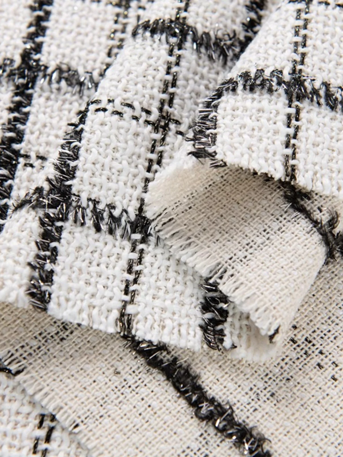 Black White Plaid Tweed Fabric By Meters for Skirts Dresses Sewing Golden Silver Thread Fashion High-grade Designer Textile Soft