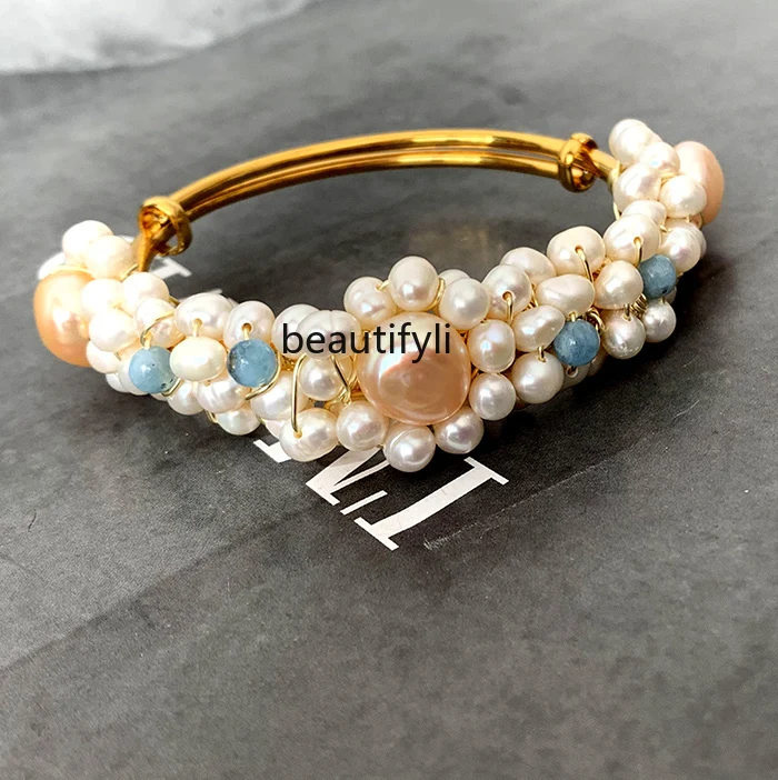 Natural Pearl Crystal Brace Lace Bracelet.